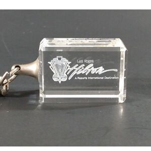 Las Vegas Hilton Casino Hotel Laser Etched Crystal Cube Las Vegas Keychain